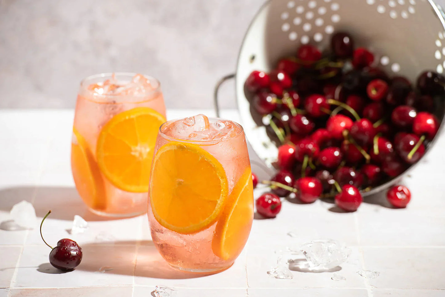 Feeling Spritzy wine spritzer- Cherries, oranges, pears & hibiscus flowers