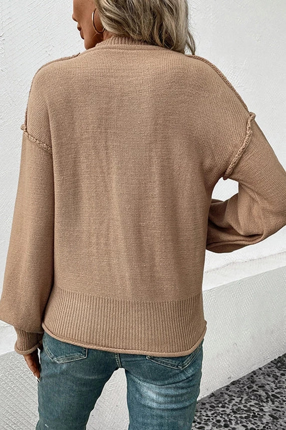 Khaki Stitching Pullover Sweater with Front Pocket UNISHE Don't Be Chy Boutique