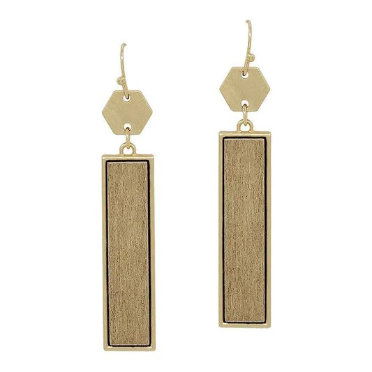 Light Mocha Wood with Gold Bar Earring