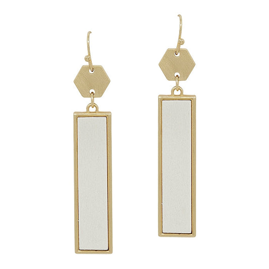 White Wood with Gold Bar Earring