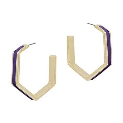 Earrings - Purple Color Coated Metal Hexagon 1.75" Earring